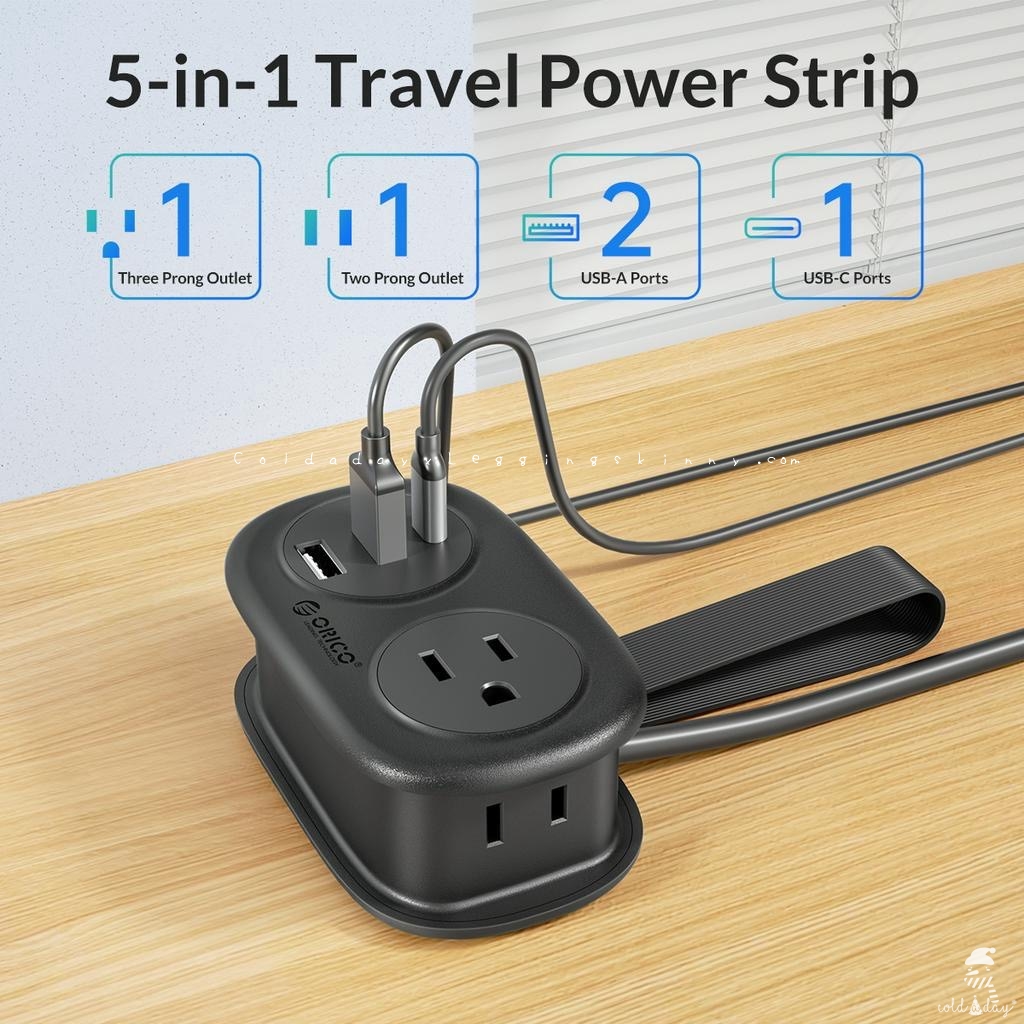 5 in 1 Travel Power Strip with USB port ปลั๊ก 3 ตา แบบพกพา