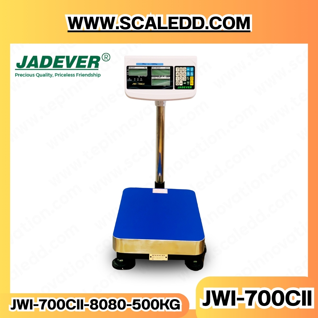 เครื่องชั่งนับชิ้นงาน500kg เครื่องชั่งดิจิตอล500kg พิกัดน้ำหนัก 500kg ค่าละเอียด 50g ขนาดแท่น 80x80cm. ยี่ห้อ JADEVER รุ่น JWI-700CII