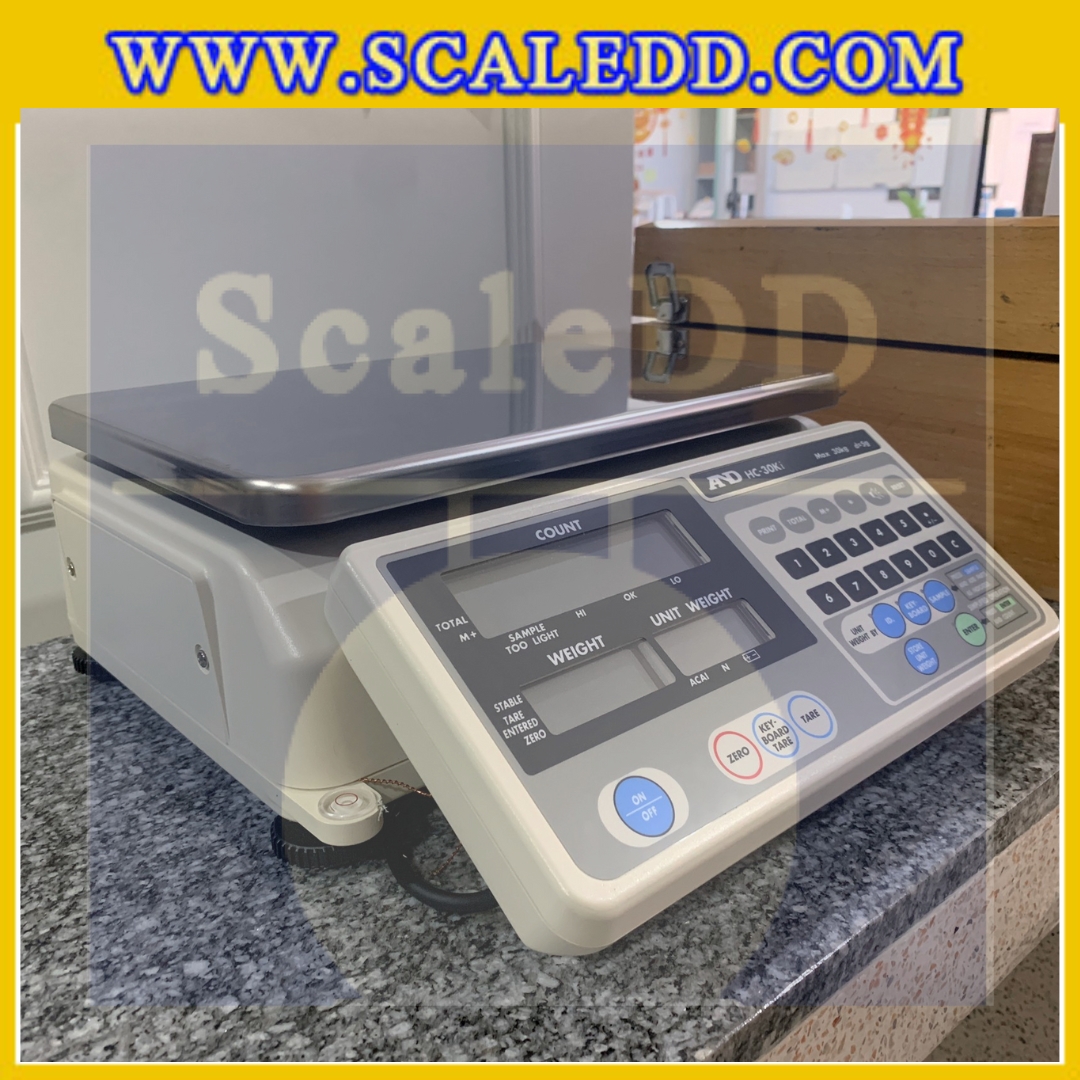 เครื่องชั่งนับจำนวณชิ้นงานดิจิตอล รุ่น HC-30Ki ยี่ห้อ AND น้ำหนักสูงสุด 30 กิโลกรัม ความละเอียด 5 กรัม (ผ่านตรวจรับรองจากสำนักกองชั่งตวงวัด)