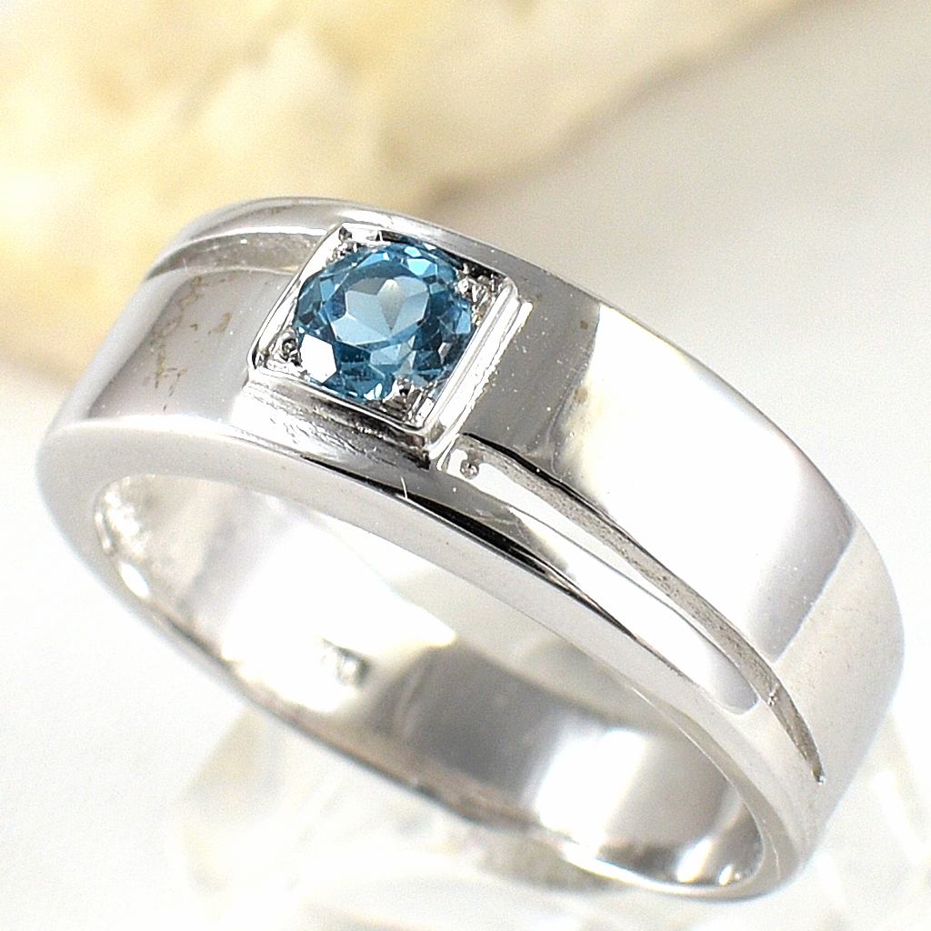 แหวนเงินแท้ราคาถูกชุบทองคำขาว สวิสบลูโทปาซแท้ 0.35 กะรัต งานประณีตสวยงาม สั่งผลิตค่ะ