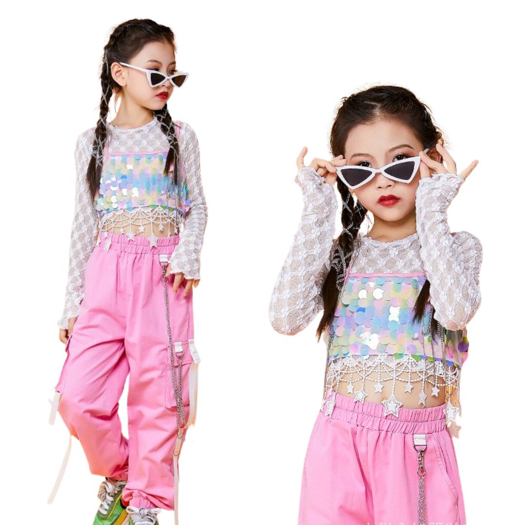 ชุดเต้นเด็ก เซ็ตเสื้อ+กางเกง/กระโปรงสีชมพู