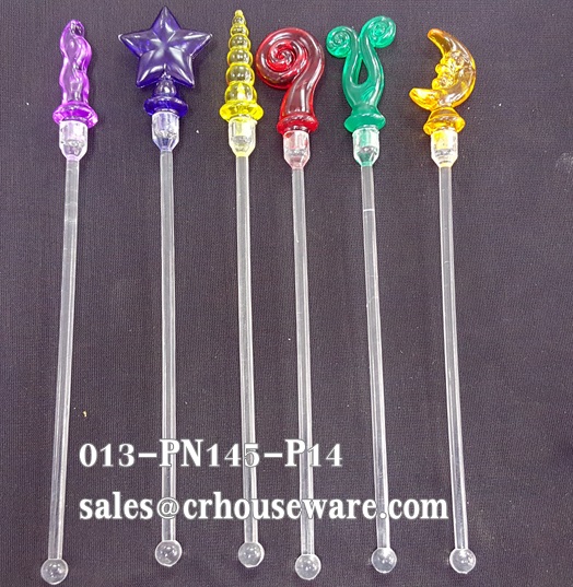 ไม้คนเหล้าพลาสติก ตัวใสหัวเป็นแฟนซี ห่อละ 6 อัน Wood alcohol brew plastic. Per pack of 6. 013-PN145-P14