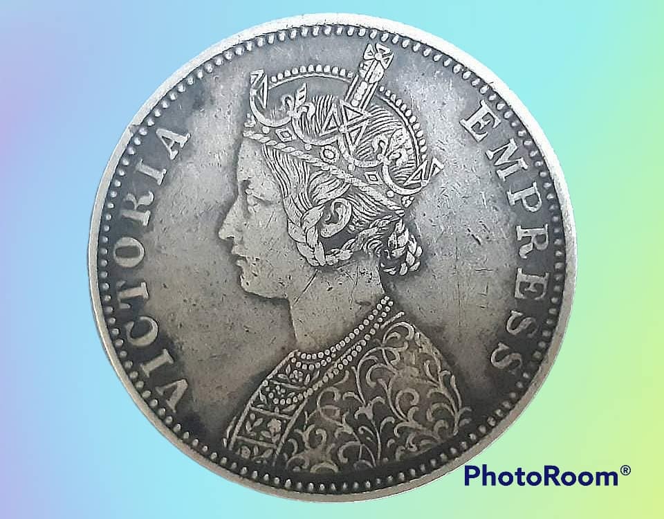 เหรียญ เงิน กษาปณ์ หมุนเวียน ประเทศ บริติช อินเดีย 1 Rupee 1892 VICTORIA