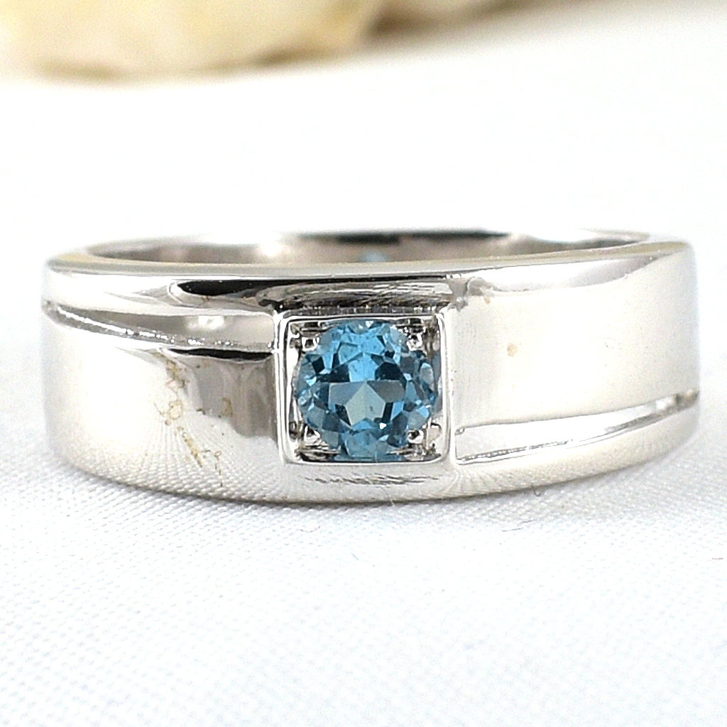 แหวนเงินแท้ราคาถูกชุบทองคำขาว สวิสบลูโทปาซแท้ 0.35 กะรัต งานประณีตสวยงาม สั่งผลิตค่ะ