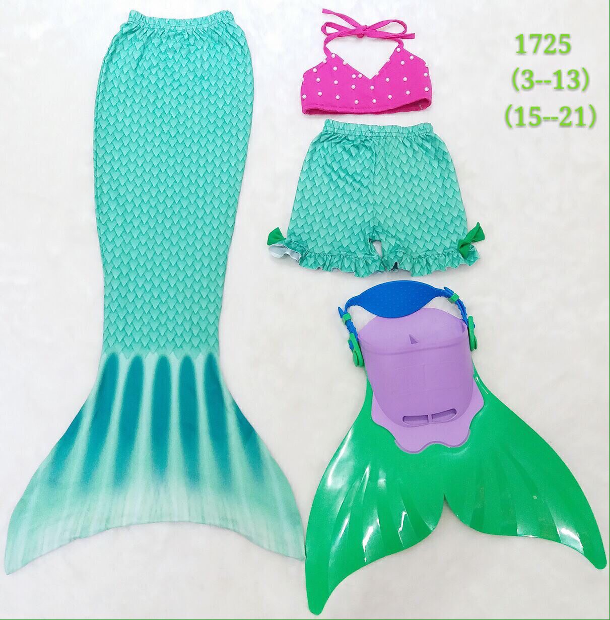 พร้อมส่ง ชุดว่ายน้ำ ชุดหางนางเงือก เซ็ต 4 ชิ้น หางปิด