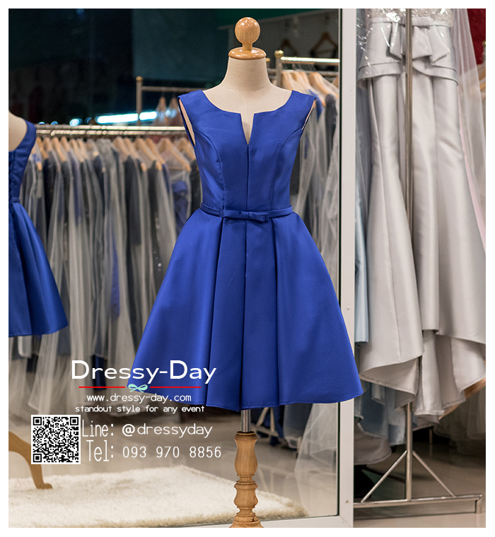 รหัส ชุดราตรีสั้น : BB051 ชุดแซก ชุดราตรี สีน้ำเงิน ผ้าไหม แขนกุด เรียบหรูเหมาะใส่ออกงานกลางคืน งานคอกเทล