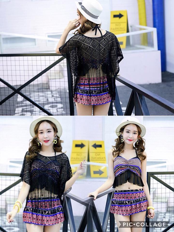 สินค้าพร้อมส่ง ชุดว่ายน้ำ เซ็ตว่ายน้ำ แม่สีดำ