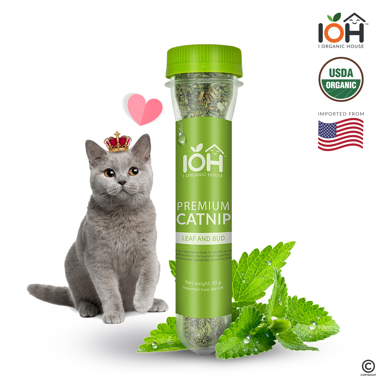 IOH PREMIUM CATNIP - LEAF AND BUD 100% Naturals แคทนิปผง สำหรับโรยของเล่นแมว