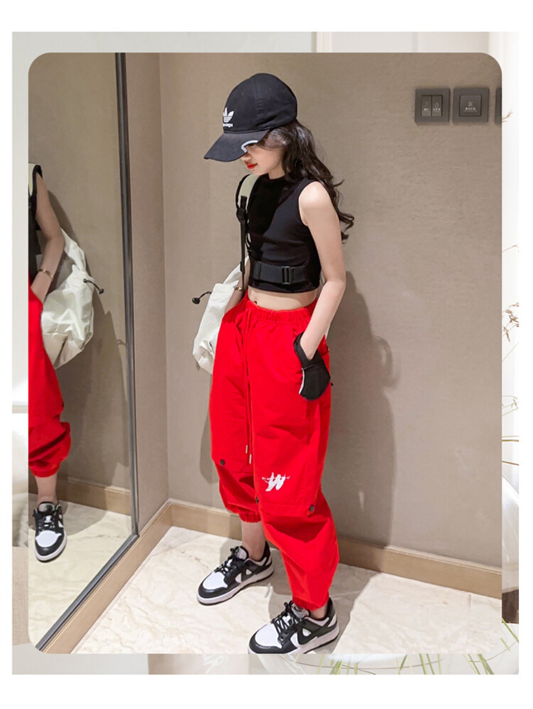 ชุดเต้น ชุดแดนซ์ เสื้อสีดำ+กางเกงขายาวสีแดง