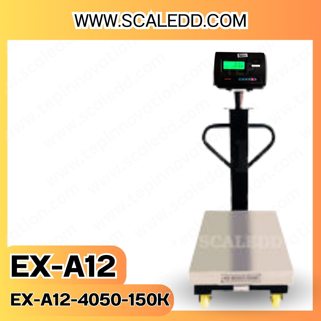 เครื่องชั่งน้ำหนักดิจิตอลพร้อมล้อ150กิโลกรัม เครื่องชั่งตั้งพื้น150กิโล เครื่องชั่งพร้อมล้อ150kg ตาชั่ง150kg ความละเอียด10g ตาชั่ง150กิโล รุ่น A12 ขนาดแท่น40x50cm พร้อมที่เข็นและล้อ URETHANE (เครื่องชั่งผ่านตรวจรับรองจากสำนักชั่งตวงวัด)