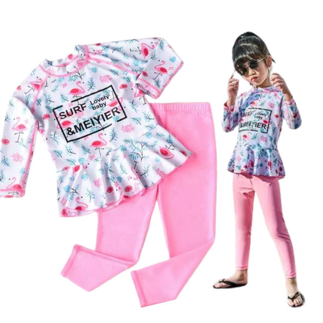 สินค้าพร้อมส่ง ชุดว่ายน้ำ ขายาวเลกกิ้งกระโปรง แขนยาว ลายดอก