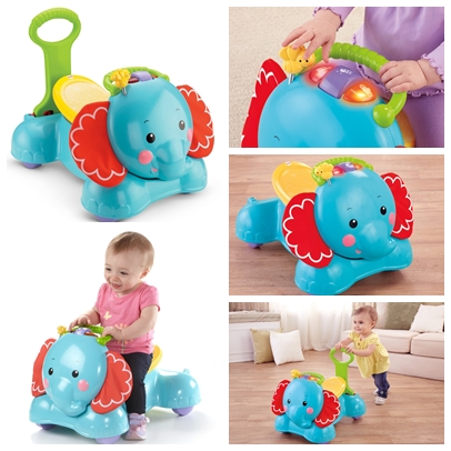 รถขาไถและรถผลักเดิน Fisher-Price 3-in-1 Bounce, Stride and Ride Elephant