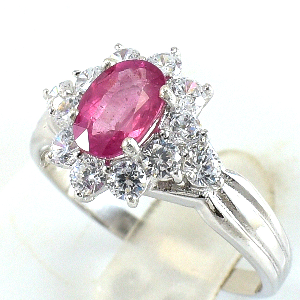 แหวนเงินแท้ราคาถูกชุบทองคำขาว ทับทิมแท้ 0.95 กะรัต งานประณีตสวยงาม สั่งผลิตค่ะ