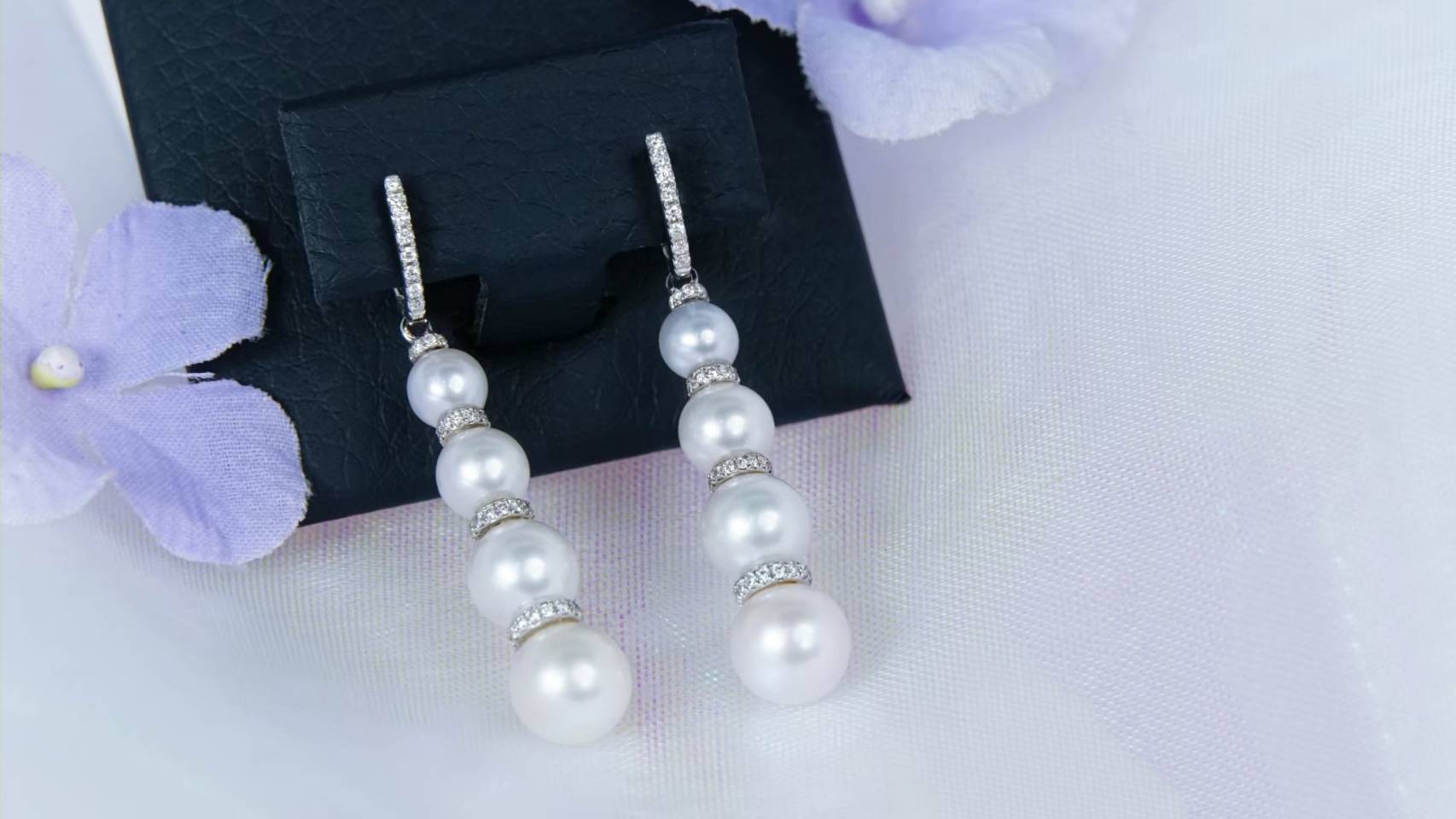 ต่างหูทอง เพชรแท้ Gold 18K 2.93g Pearl 8/18.59 ct D 118/0.41 ct
