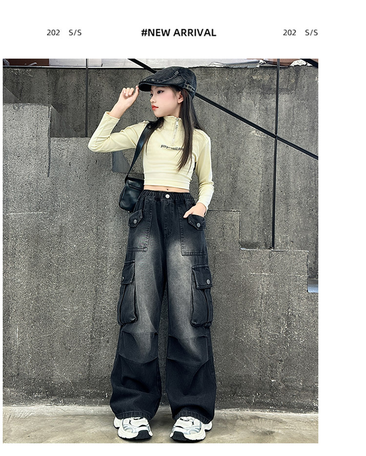 พร้อมส่ง กางเกงยีนส์เด็ก คาร์โก้ แต่งกระเป๋า สไตล์ Y2K