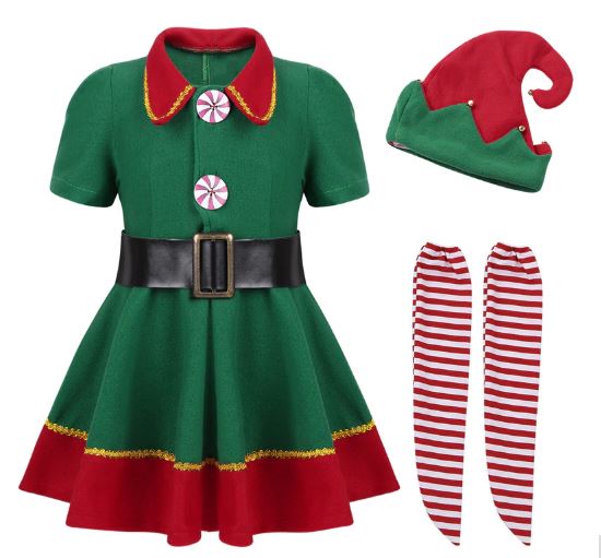 พร้อมส่ง ชุดคริสต์มาส คริสต์มาสเด็ก ชุดเอลท์ สีเขียว-แดง