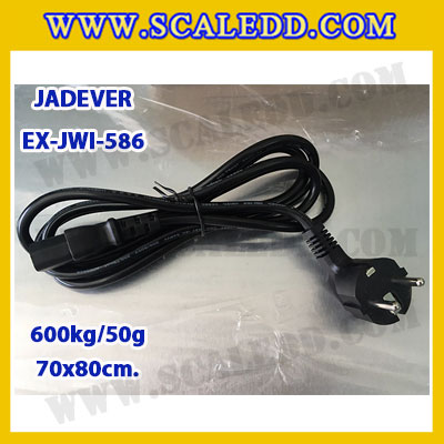เครื่องชั่งดิจิตอลตั้งพื้น ยี่ห้อ JADEVER รุ่น EX-JWI-586 ขนาดแท่น 70x80cm. พิกัดน้ำหนัก 600kg ค่าละเอียด 50g พร้อมที่เข็นและล้อ