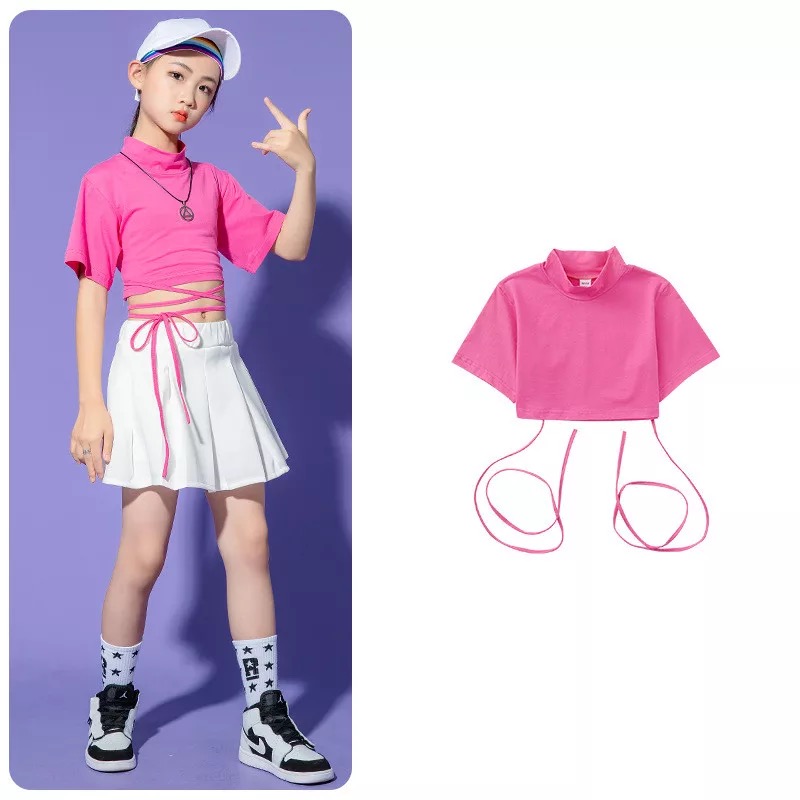 ชุดเต้น ชุดแดนซ์ เสื้อแขนสั้น+กระโปรงสั้นสีขาว