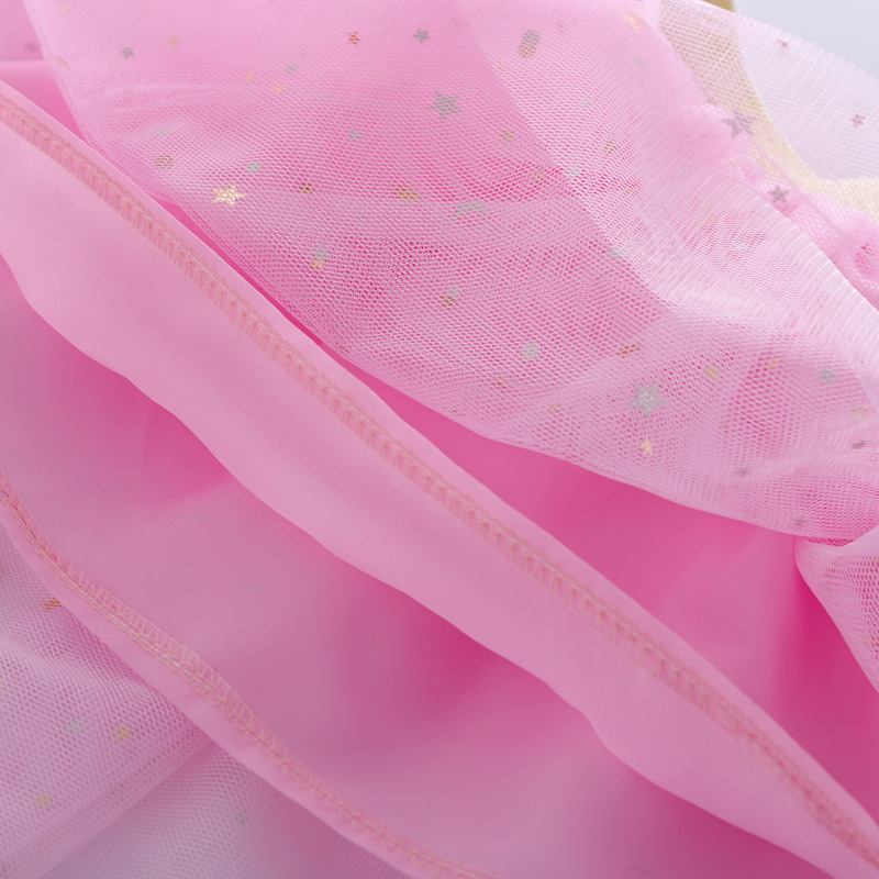 กระโปรงเด็ก ทรงสั้นบาน ลายดาว ผ้ามุ้ง แต่งดาว