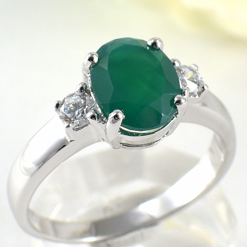 แหวนเงินแท้ราคาถูกชุบทองคำขาว พลอยแท้กรีนอะเกท 1.80 กะรัต เพชรCZ 0.20 กะรัต งานประณีตสวยงาม สั่งผลิตค่ะ