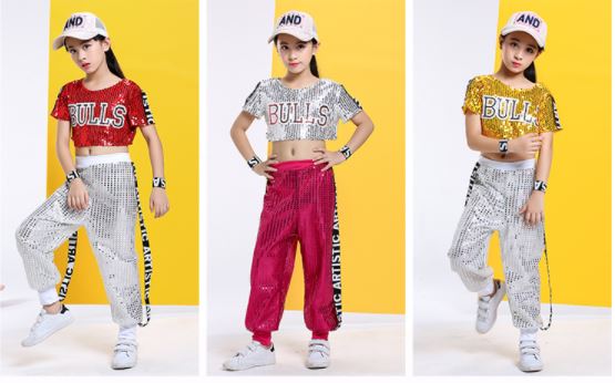 ชุดเต้น ชุดแดนซ์ เซ็ตเสื้อครอป +กางเกงขายาว Ball สลับสี ปักเลื่อม