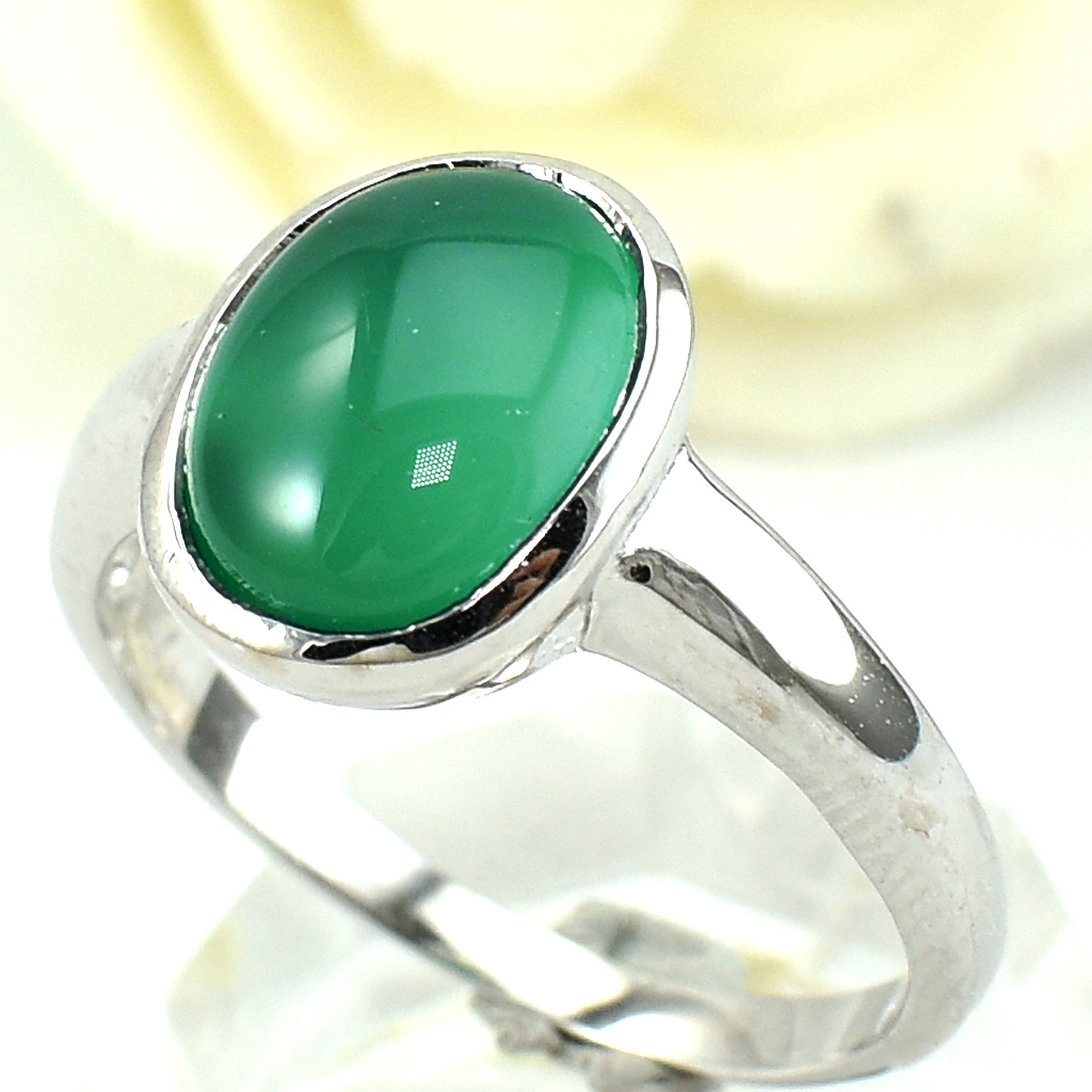 แหวนเงินแท้ราคาถูกชุบทองคำขาว พลอยแท้กรีนอะเกท 3.55 กะรัต งานประณีตสวยงาม สั่งผลิตค่ะ