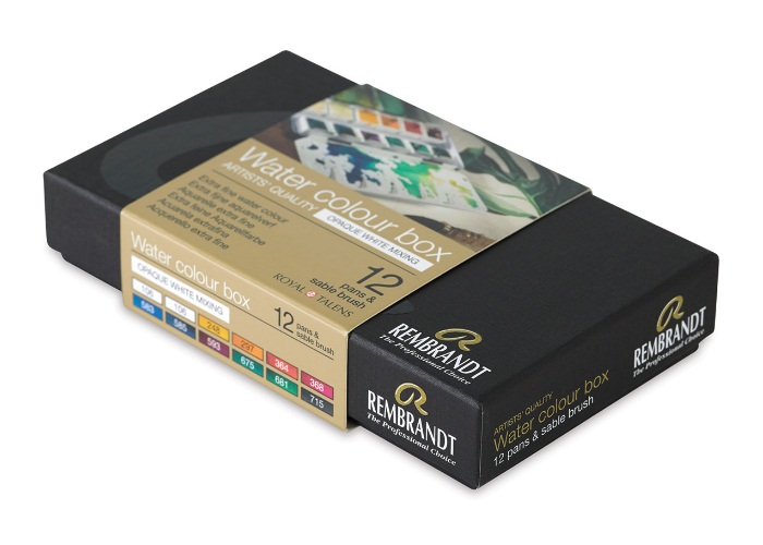 ชุดสีน้ำกล่องโลหะ Rembrandt 12สี พร้อมพู่กัน (Opaque White Mixing)