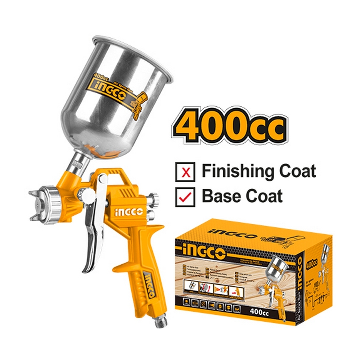 INGCO กาพ่นสี กระป๋องบน หัวฉีด 1.5 มม. จุ 400 ซีซี. หัวฉีดปรับขนาดได้ รุ่น ASG4041