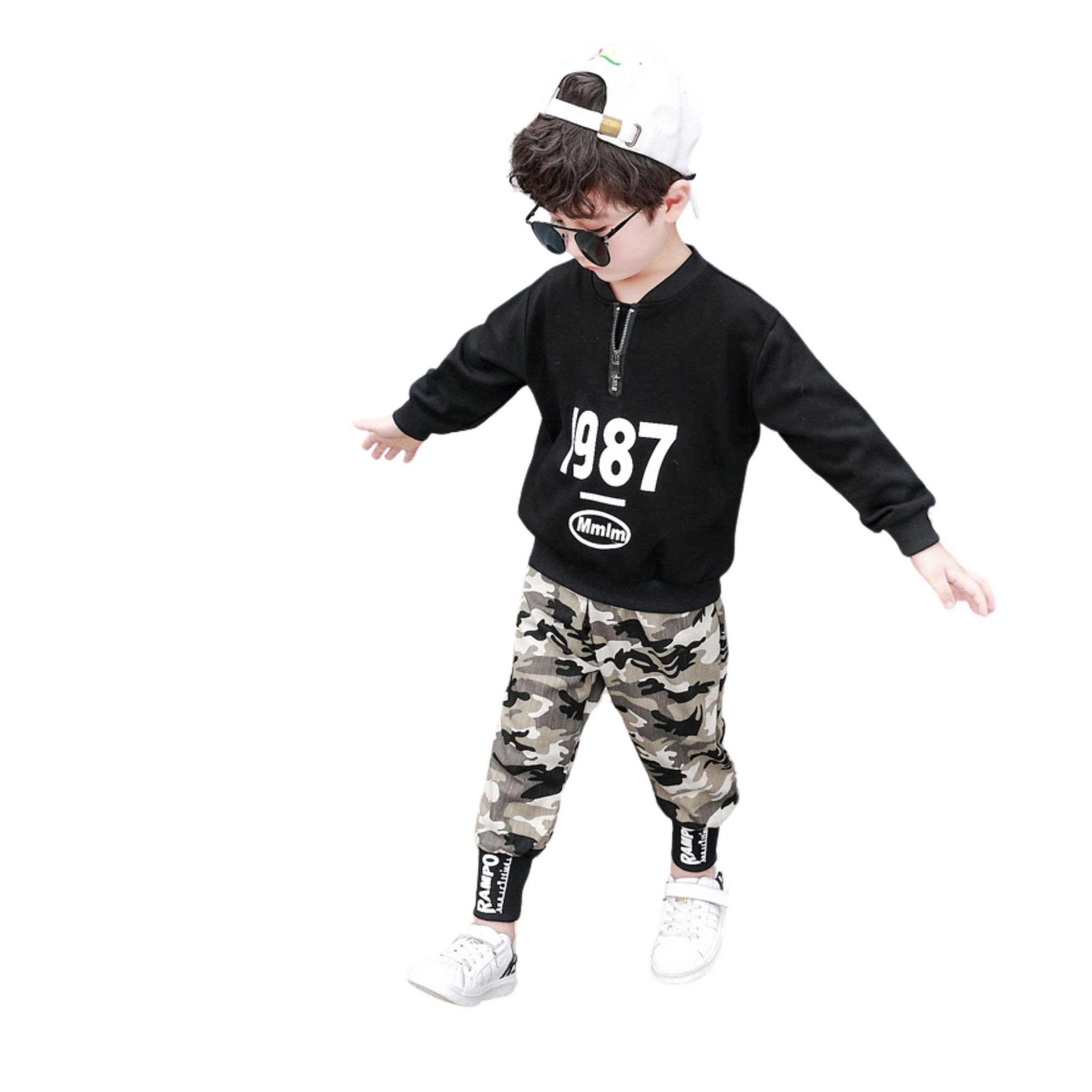 สินค้าพร้อมส่ง ชุดเซ็ตเสื้อแขนยาวสีดำ+กางเกงลายพราง