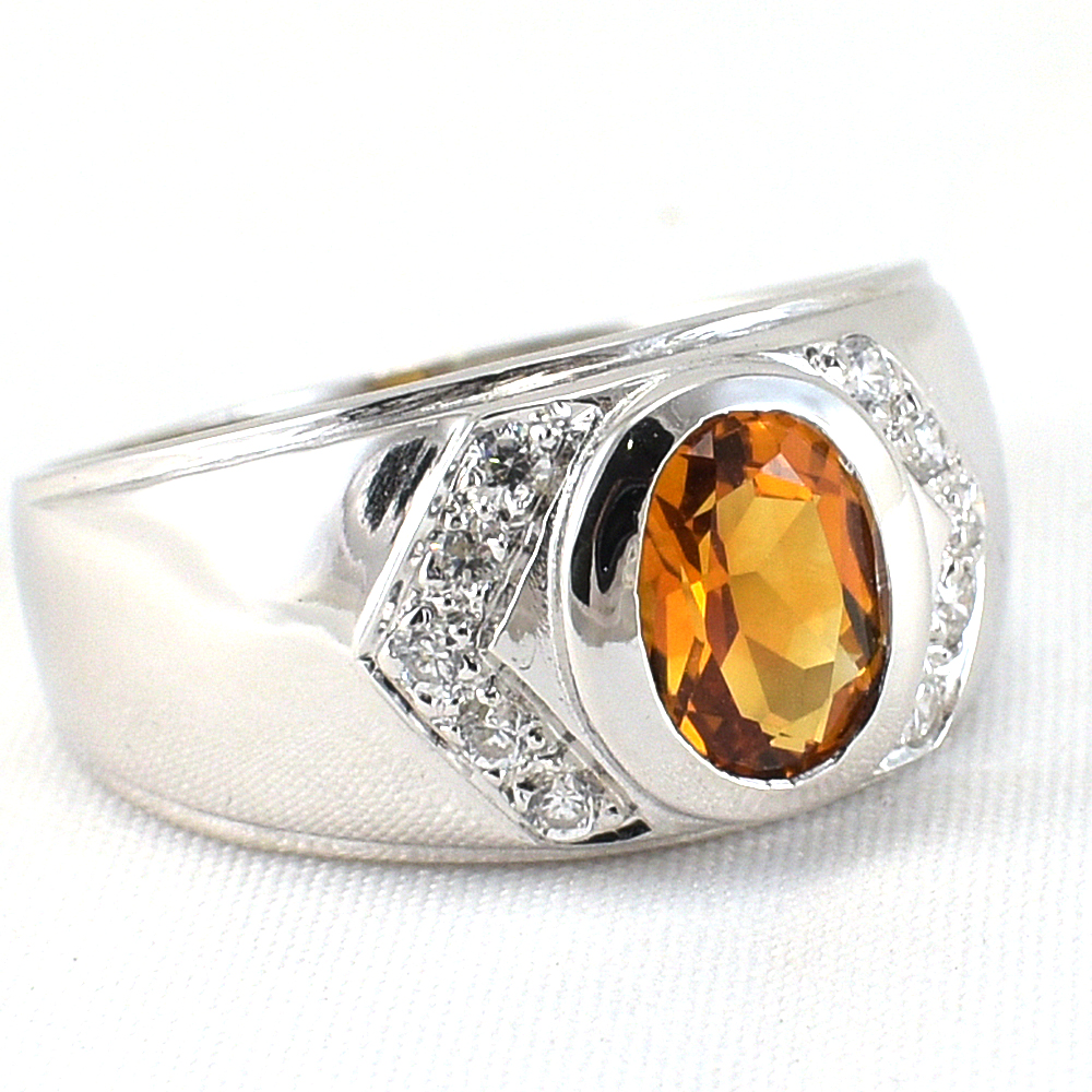 แหวนเงินแท้ราคาถูกชุบทองคำขาว ซิทรินแท้ 1.60 กะรัต เพชรCZ 0.30 กะรัต งานประณีตสวยงาม สั่งผลิตค่ะ