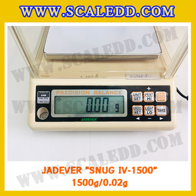 เครื่องชั่งดิจิตอลทศนิยม 2 ตำแหน่ง 1500g x 0.02g เครื่องชั่งน้ำหนักดิจิตอล1500กรัม เครื่องชั่งน้ำหนัก1500g เครื่องชั่งละเอียดสูง ตาชั่งละเอียดสูง1500กรัม พิกัดน้ำหนัก 1500g ความละเอียด0.02g ยี่ห้อ JADEVER รุ่น SNUG IV-1500