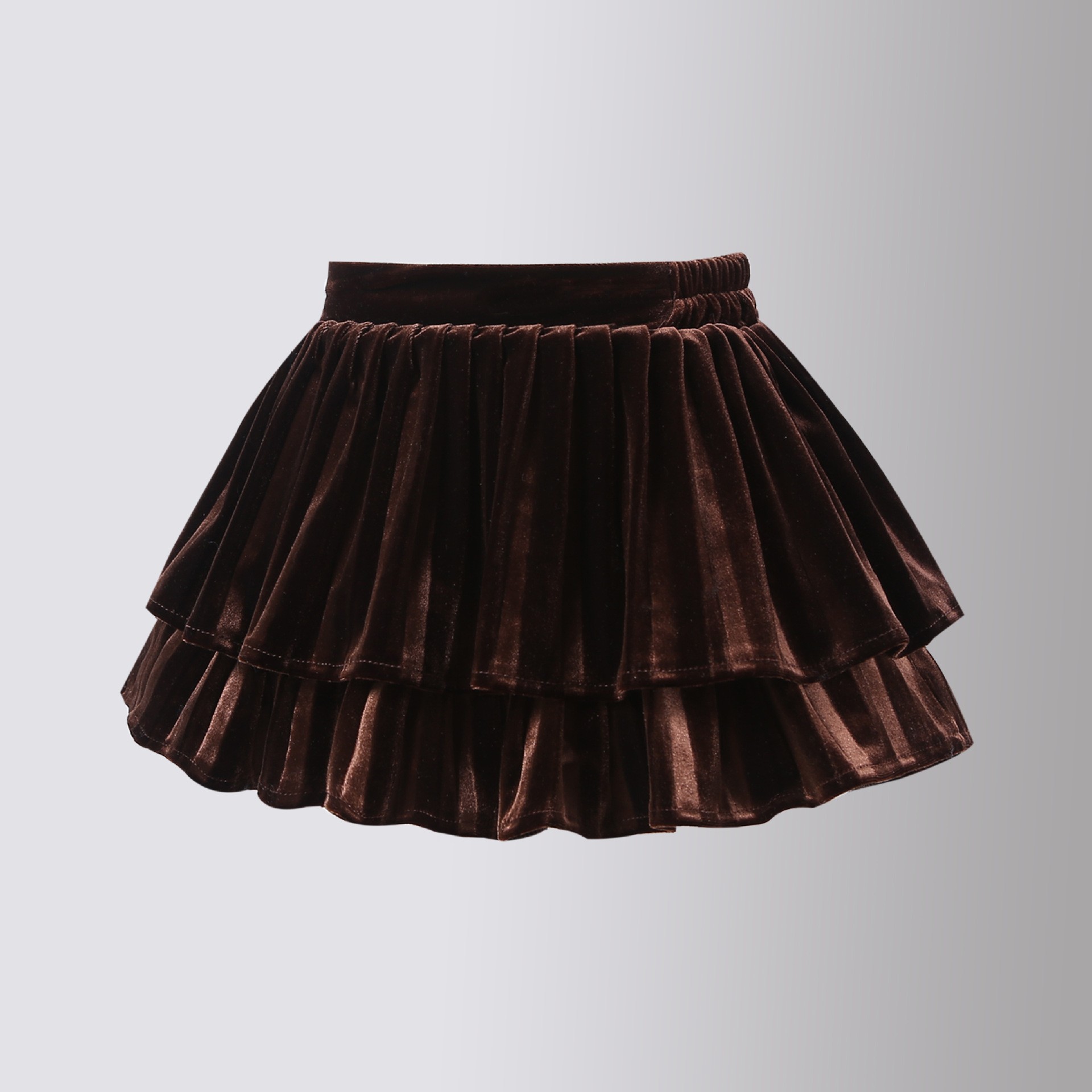 กระโปรง เด็กผู้หญิง ทรงขนมชั้น สีพื้น มีซับระบายชั้นติดโบว์