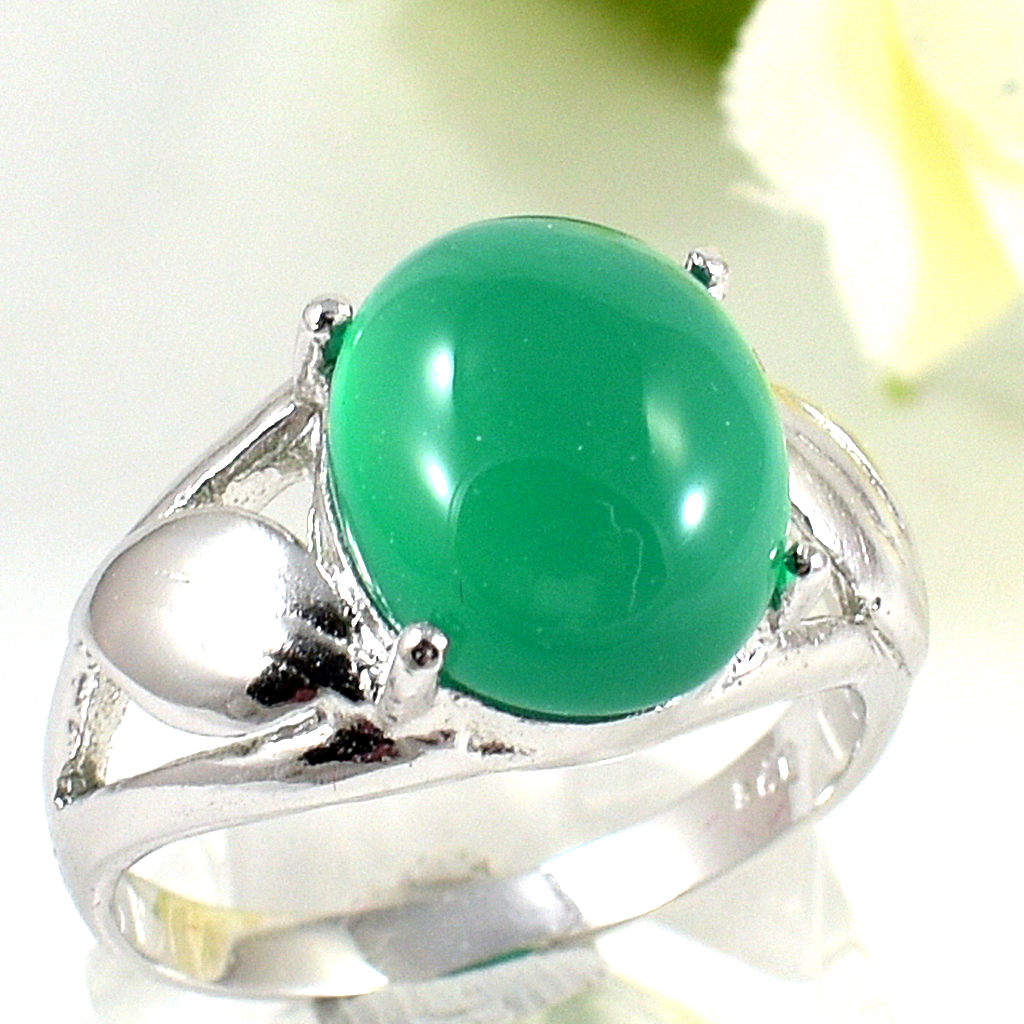 แหวนเงินแท้ราคาถูกชุบทองคำขาว พลอยแท้กรีนอะเกท 4.5 กะรัต งานประณีตสวยงาม สั่งผลิตค่ะ