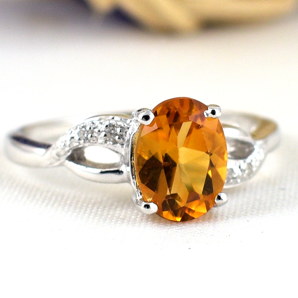 แหวนเงินแท้ราคาถูกชุบทองคำขาว ซิทรินแท้ 1.20 กะรัต เพชรCZ 0.028 กะรัต งานประณีตสวยงาม สั่งผลิตค่ะ