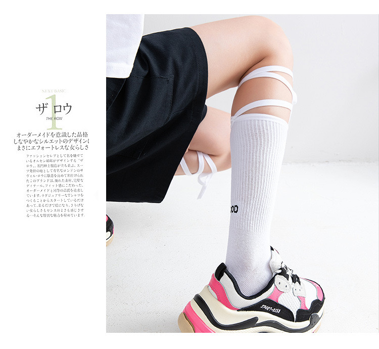 พร้อมส่ง ถุงเท้า เด็ก-ผู้ใหญ่ แบบยาว มีสายไขว้ ผูกข้อขา สีพื้น