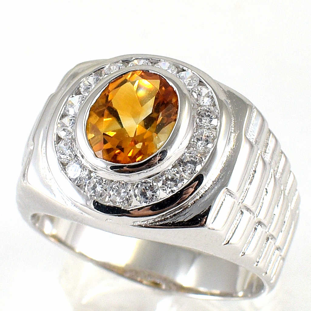 แหวนเงินแท้ราคาถูกชุบทองคำขาว ซิทรินแท้ 1.65 กะรัต เพชรCZ 0.54 กะรัต งานประณีตสวยงาม สั่งผลิตค่ะ