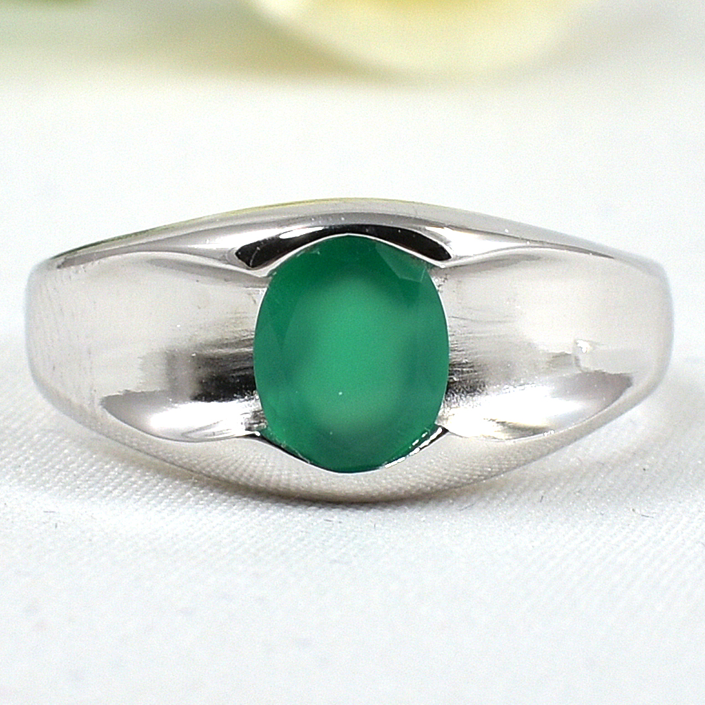 แหวนเงินแท้ราคาถูกชุบทองคำขาว พลอยแท้กรีนอะเกท 1.26 กะรัต งานประณีตสวยงาม สั่งผลิตค่ะ