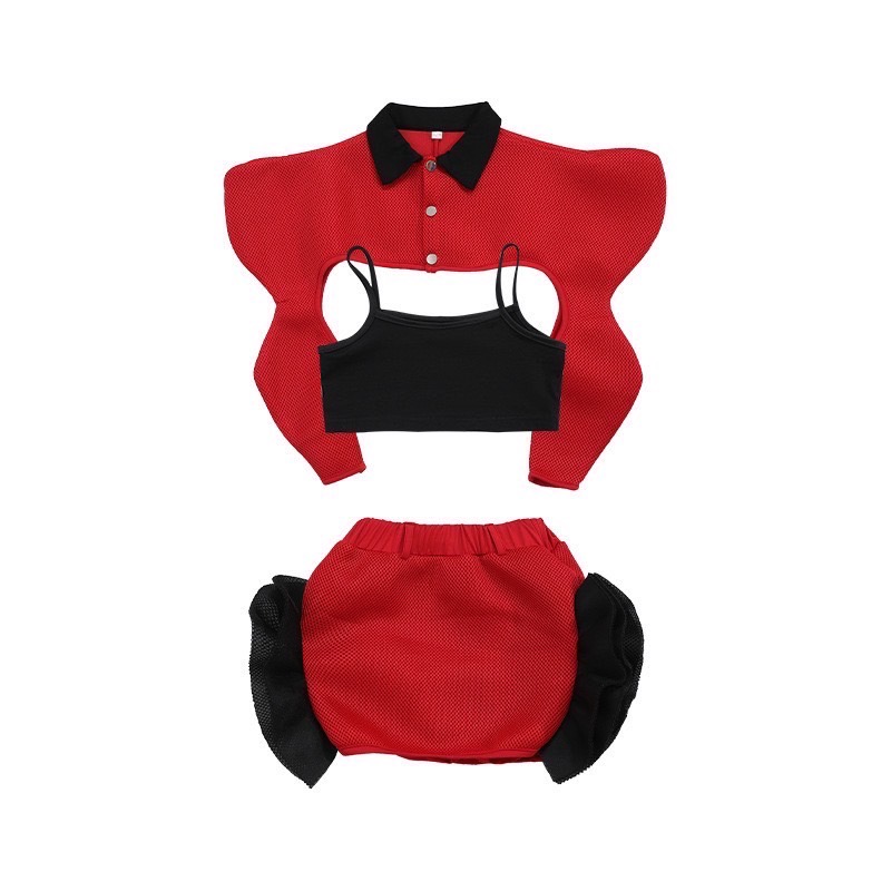 Friendly4kid พร้อมส่ง***ชุดเต้น set เสื้อ+กระโปรง สไตล์แจสแดนซ์