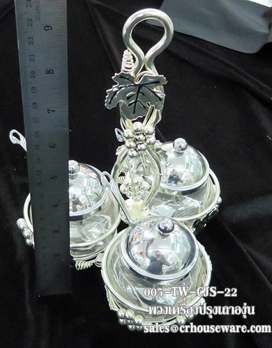 condiment set 3 glass jar with cover and spoon ชุดเครื่องปรุงแบบพวง 3 ลายเถาองุ่น 005-TW-CJS-22,,condiment dispenser,调味品分配器,dispenser condiment,ຕູ້ເຄື່ອງປຸງອາຫານ,gia vị quả,