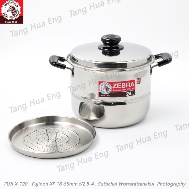 Zebra หม้อหุงต้มทรงสูง Wisdom Worthy 24 ซม. H พร้อมแผ่นชั้นนึ่ง ( ซึ้ง ) ตราหัวม้าลาย
