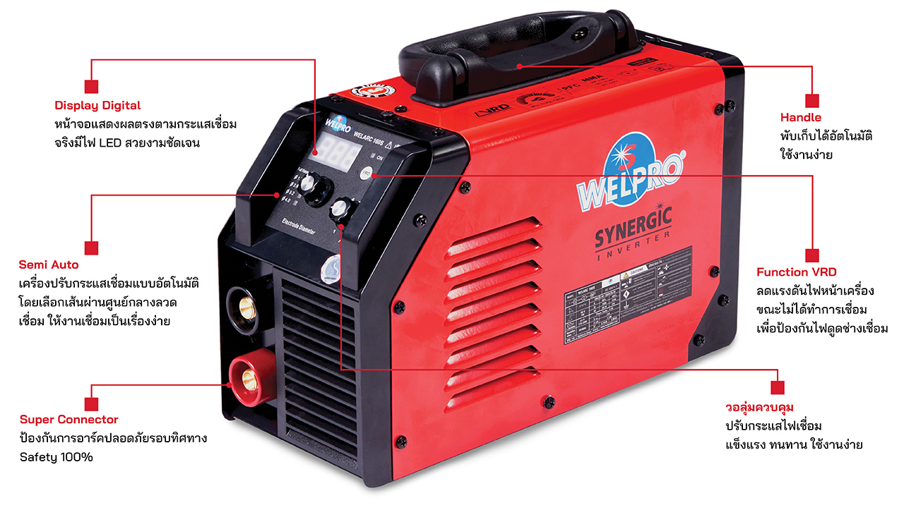 Welpro WELARC160S (SYNERGIC) เครื่องเชื่อมอินเวอร์เตอร์ 160A. 230V. รับประกัน 3ปี ตามเงื่อนไขศูนย์
