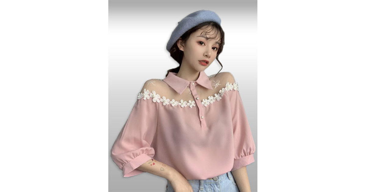 เสื้อแฟชั่นแต่งมุกสวยหวานสไตล์เกาหลี รหัส 2319