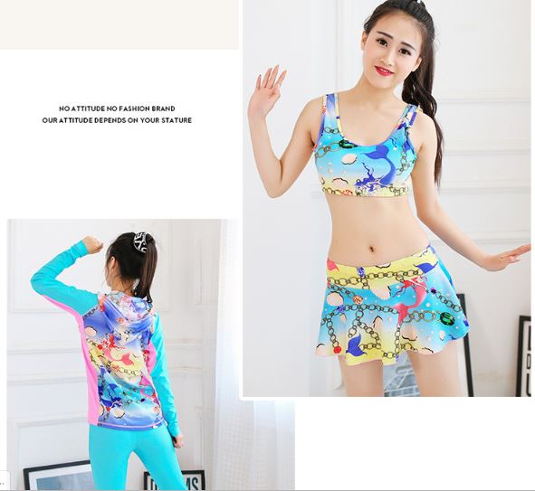 พร้อมส่ง ชุดว่ายน้ำ ผู้ใหญ่ เซ็ต4ชิ้น สีฟ้า สุดคุ้ม สามารถใส่แยกชิ้นได้