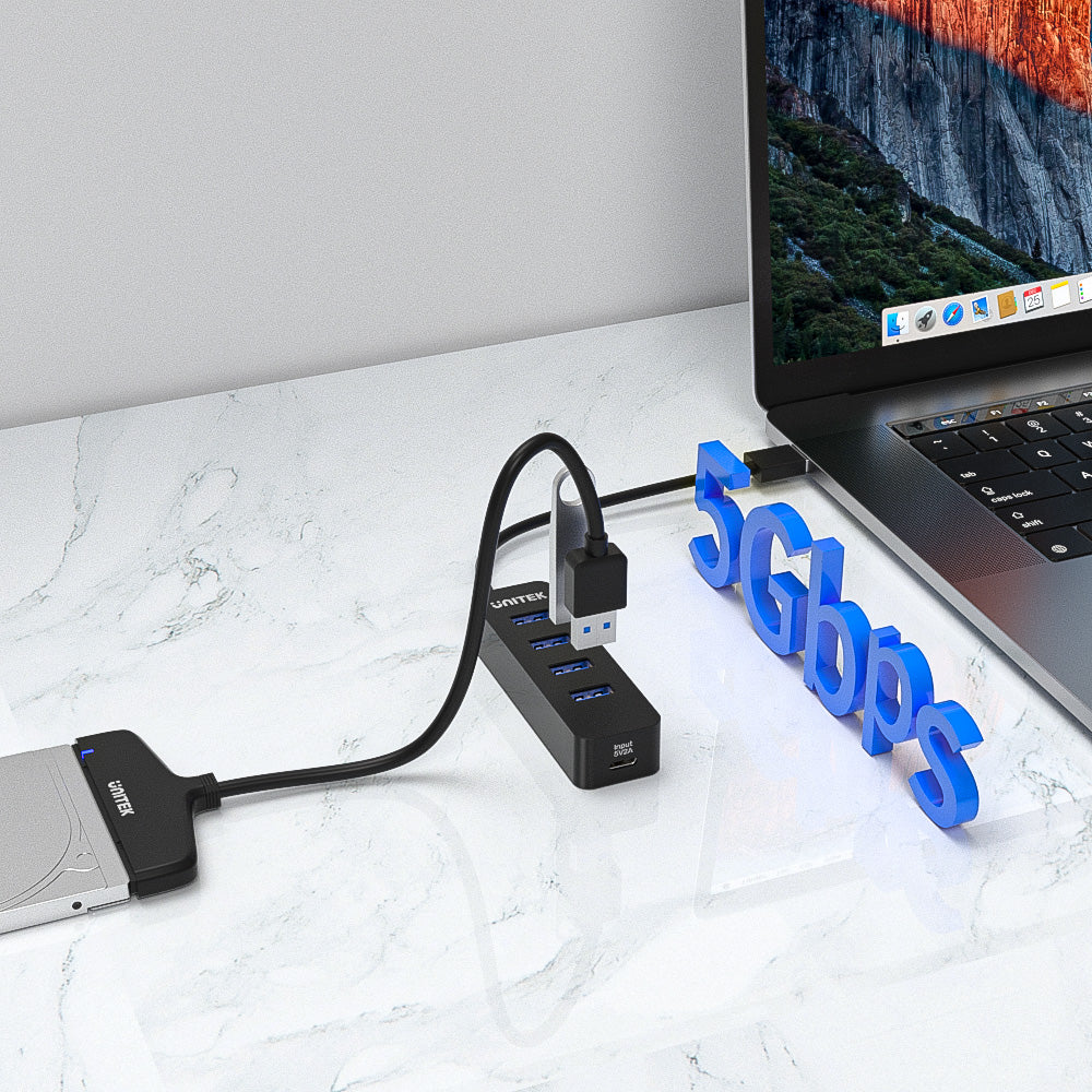 USB3.0 uHUB Q4 4 Ports with USB-C Power Port รองรับ BC1.2 by Unitek