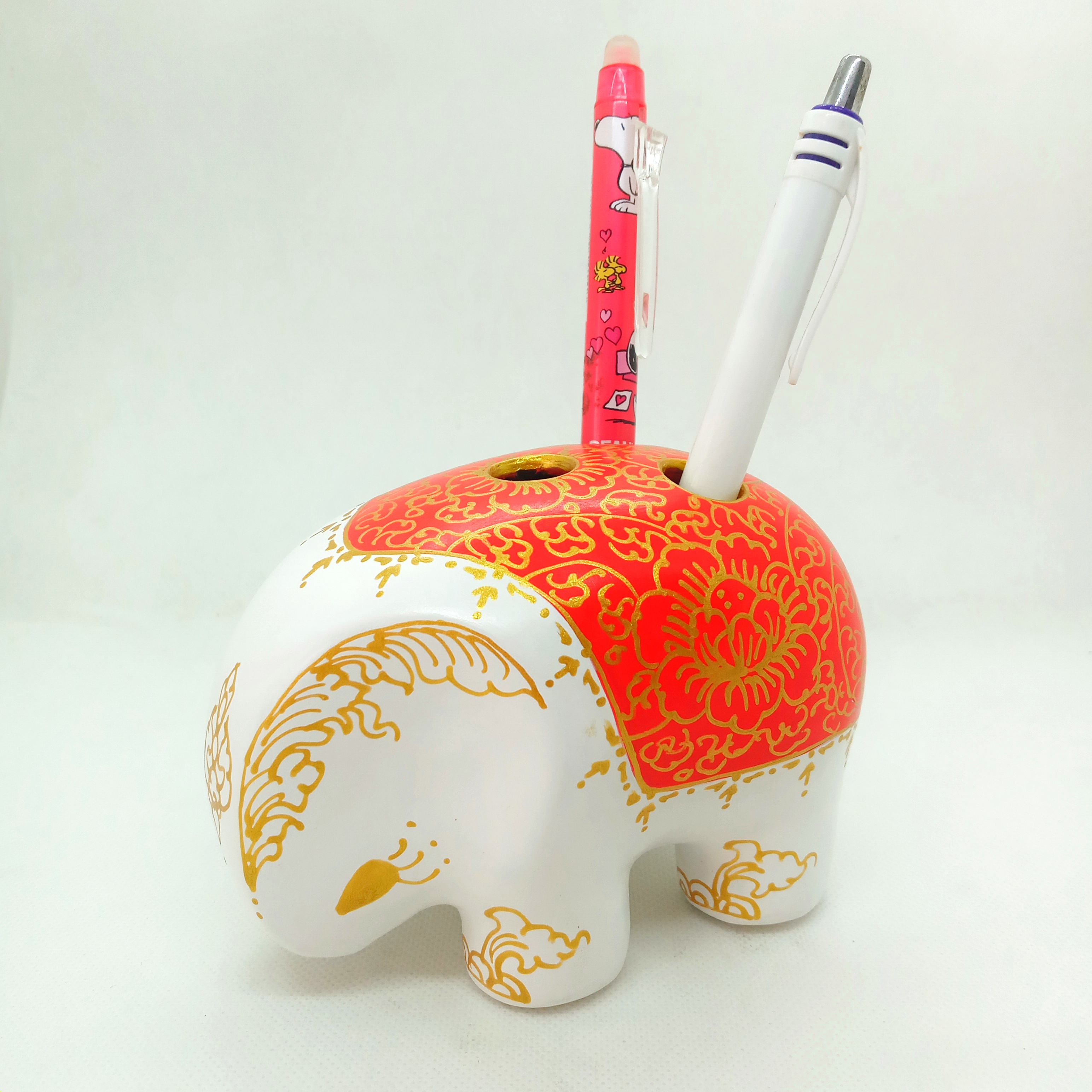 ช้างเสียบดินสอปากกา Size S ขาวแดง