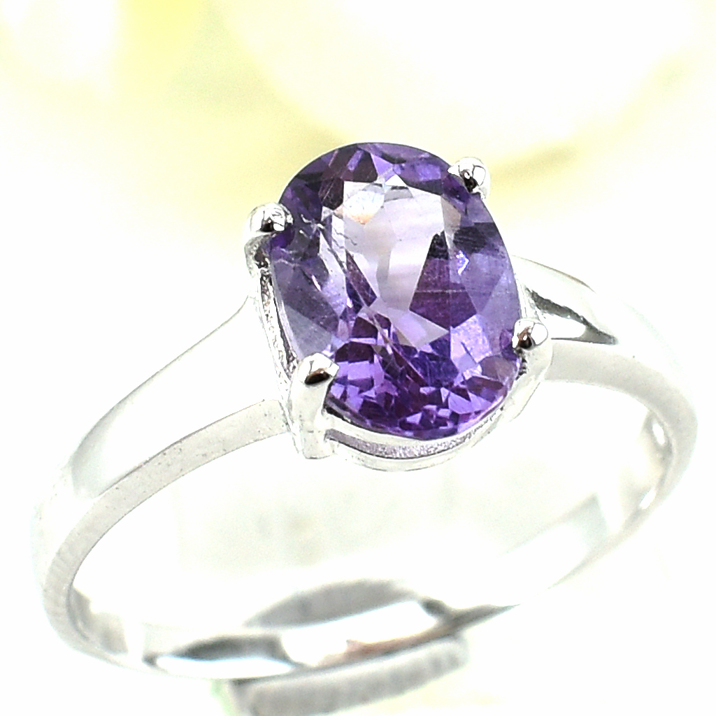 แหวนเงินแท้ราคาถูกชุบทองคำขาว แอมิทิสต์แท้ 1.80 กะรัต งานประณีตสวยงาม สั่งผลิตค่ะ