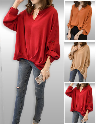 เสื้อแฟชั่นแขนยาวคอจีนชายเสื้อเว้าจับจีบ รหัส 1997