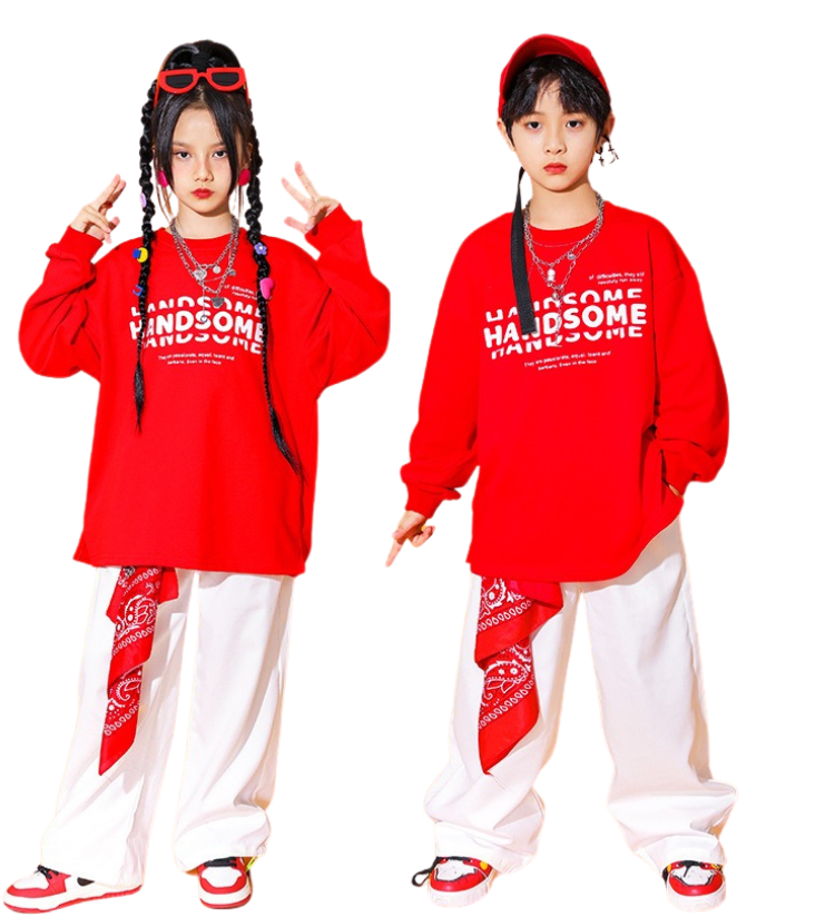 พร้อมส่ง ชุดเต้น Street dance สไตล์ ขาว-แดง