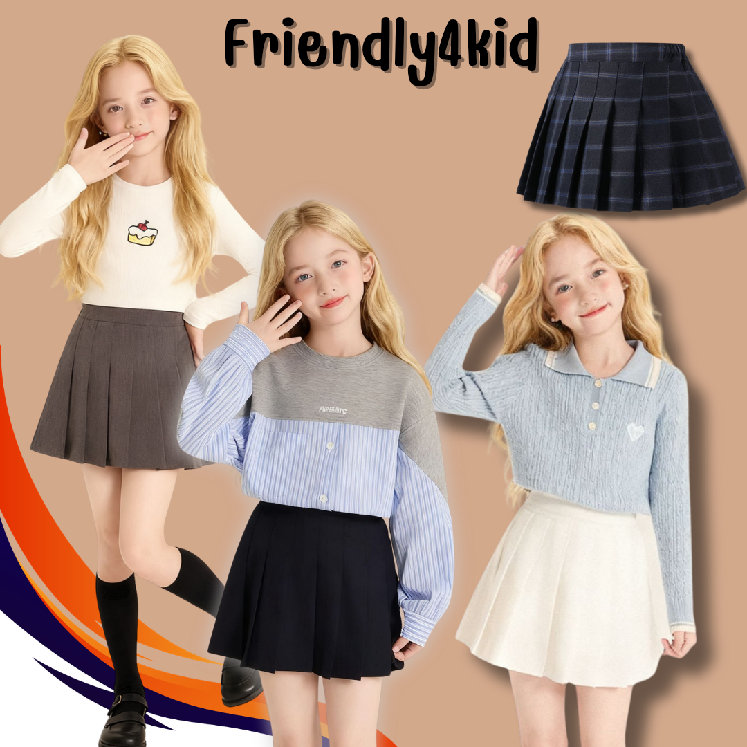 กระโปรงเด็กผู้หญิง อัดพลีทมินิ สีพื้น