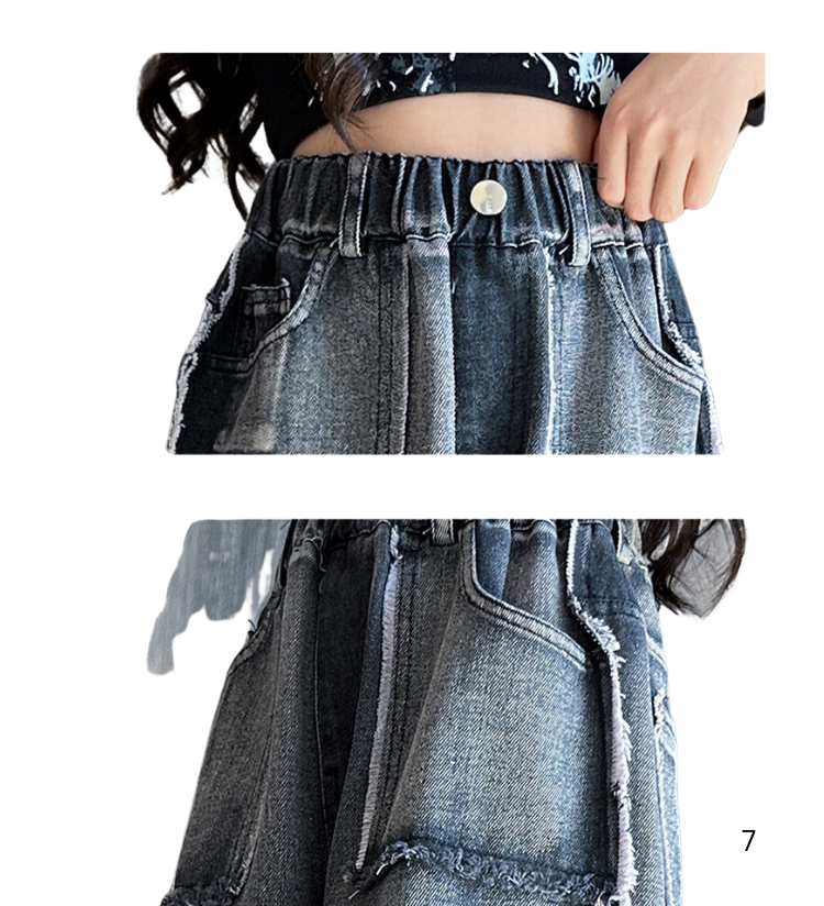 พร้อมส่ง กางเกงยีนส์เด็กหญิง คาร์โกด้ ฟอกสี